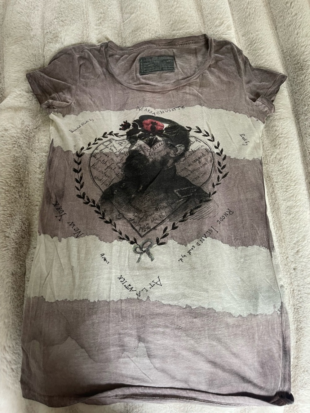 AllSaints Taupe and Cream Striped Graphic Tee-XS